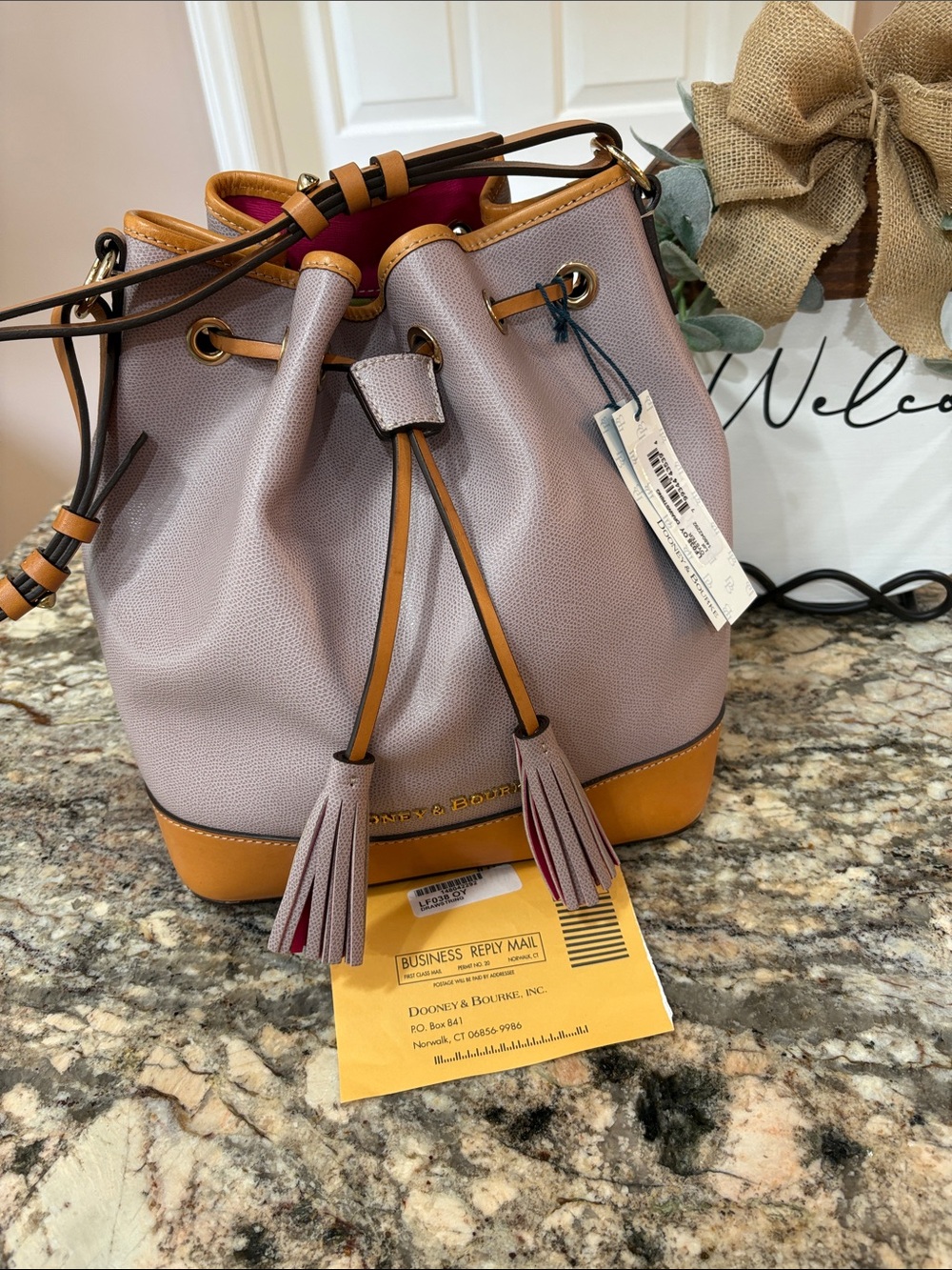 NWT Dooney&Bourke Claremont Embossed Leather Drawstring